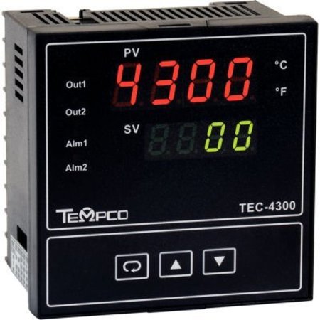TEMPCO Temperature Control - 90-264VAC, 1/4Din, 2Out, 1Alarm,  TEC55016